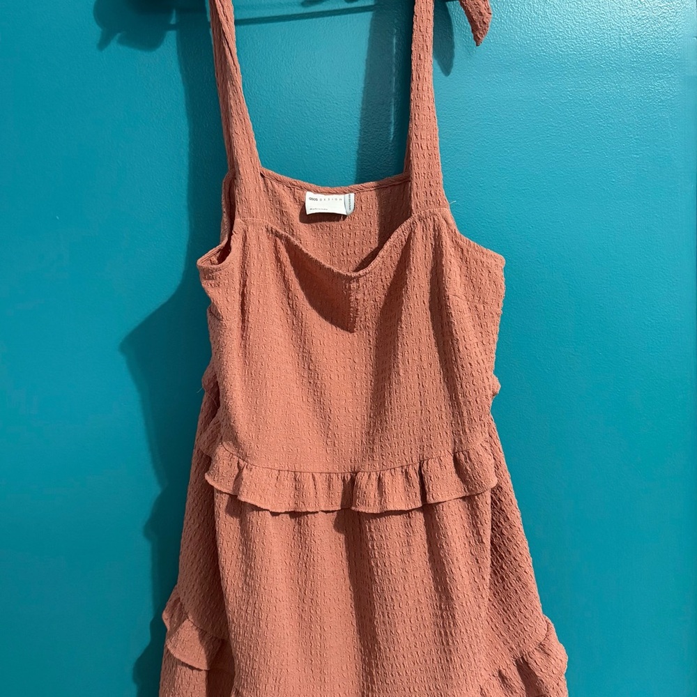 ASOS Dusty Rose Textured Ruffle Sundress